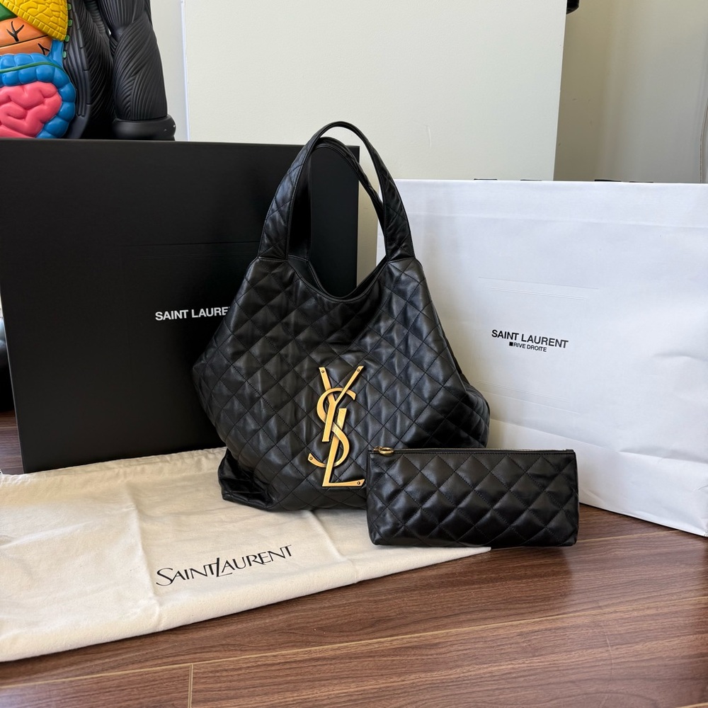 Saint Laurent Black Quilted Hobo Bag with Pouch
